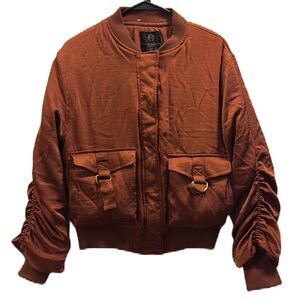 NWT House Of Harlow 1960 Jacket Coat Satin Bomber Women’s SZ Small burnt orange